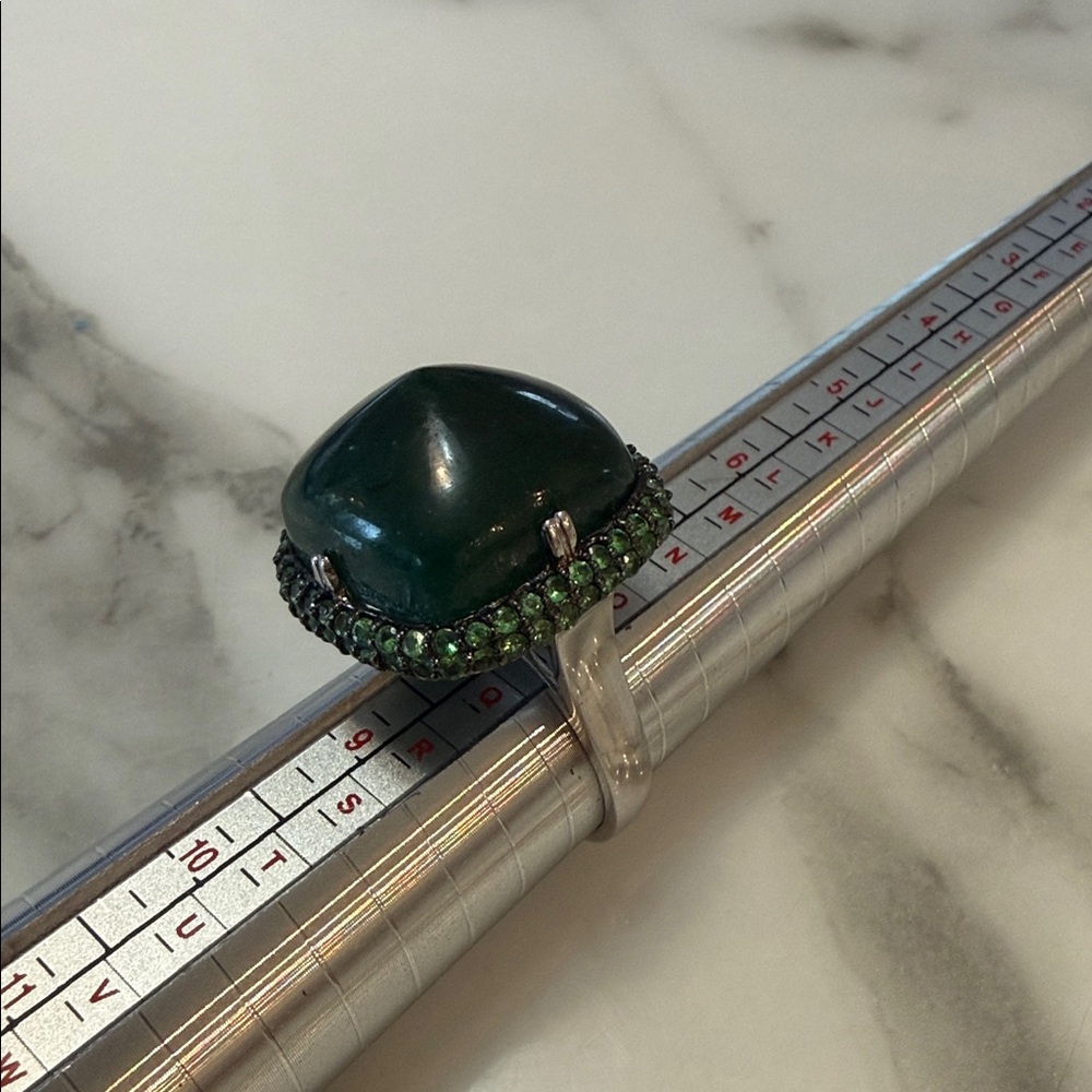Carol Brodie Sterling silver Green Adventurine and Tsavorite ring, size 8